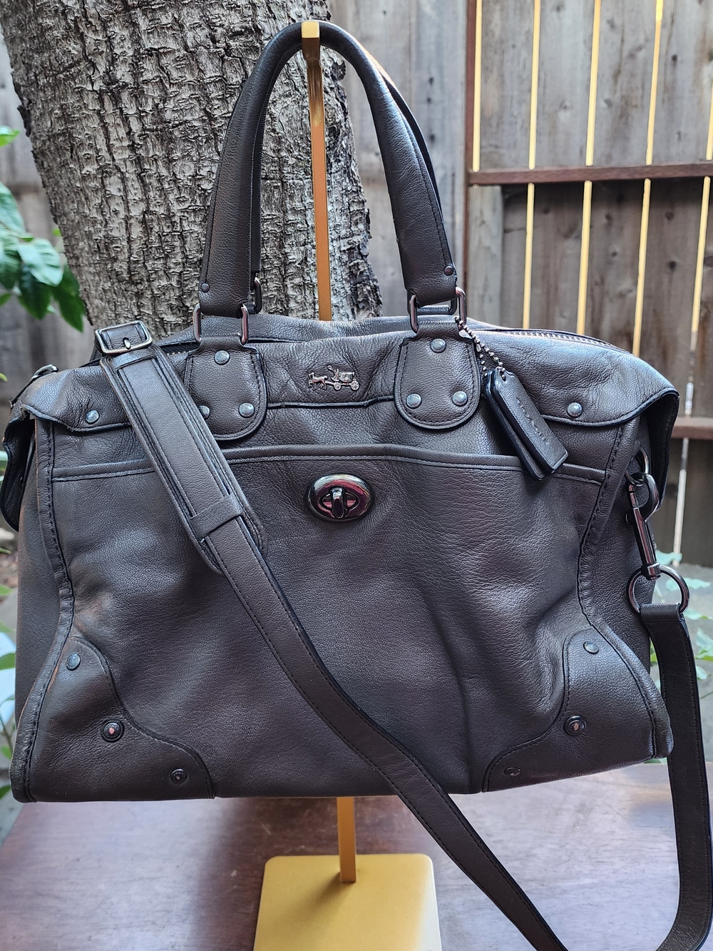 Coach Rhyder Satchel Crossbody Bag Metallic Gunmetal Bronze Leather